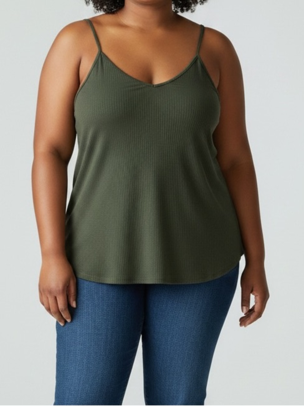 Zenana Size 1X Olive Ribbed V-Neck Cami Tank